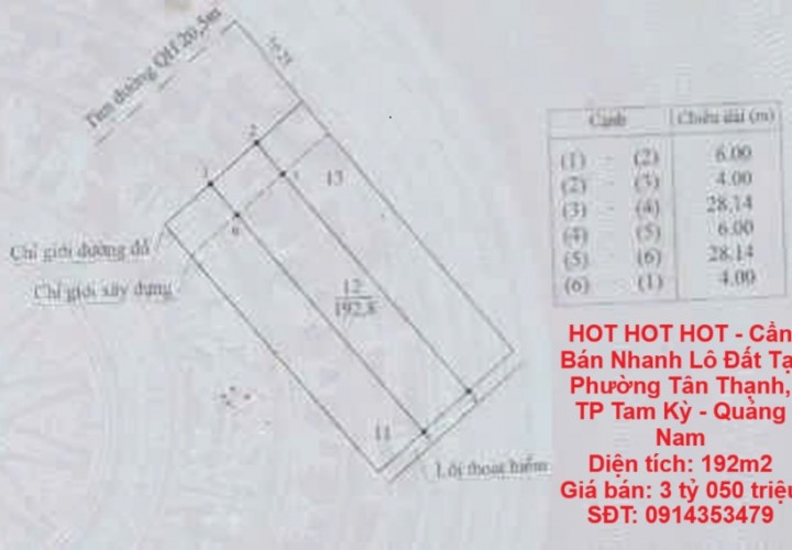 HOT HOT HOT - Cần Bán Nhanh Lô Đất Tại Phường Tân Thạnh, TP Tam Kỳ - Quảng Nam