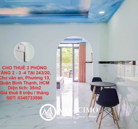 CHO THUÊ 3 PHÒNG TẦNG 2 - 3 -4 TẠI 243/20, Chu văn an, Phường 13, Quận Bình Thạnh, HCM