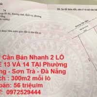 CHÍNH CHỦ Cần Bán Nhanh 2 LÔ ĐẤT LIỀN KỀ 13 VÀ 14 TẠI Phường Nại Hiên Đông - Sơn Trà - Đà Nẵng