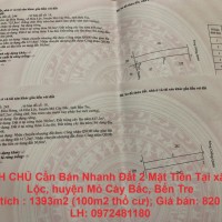 CHÍNH CHỦ Cần Bán Nhanh Đất 2 Mặt Tiền Tại Xã Hoà Lộc, Bến Tre