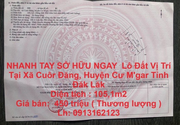 NHANH TAY SỞ HỮU NGAY  Lô Đất Vị Trí Tại Tỉnh ĐăK Lăk