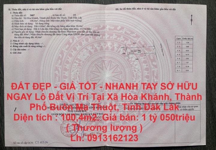 ĐẤT ĐẸP - GIÁ TỐT - NHANH TAY SỞ HỮU NGAY Lô Đất Vị Trí Tại Tỉnh ĐăK Lăk