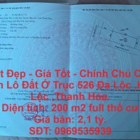 Đất Đẹp - Giá Tốt - Chính Chủ Cần Bán Lô Đất Ở Trục 526 Đa Lộc ,Hậu Lộc ,Thanh Hóa.