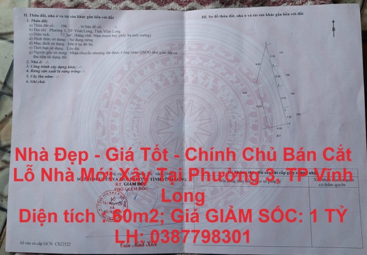 Nhà Đẹp - Giá Tốt - Chính Chủ Bán Cắt Lỗ Nhà Mới Xây Tại Phường 3, TP Vĩnh Long