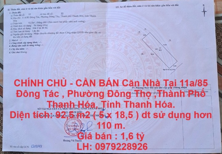 CHÍNH CHỦ - CẦN BÁN Căn Nhà Tại Đông Tác, Đông Thọ, TP Thanh Hóa.