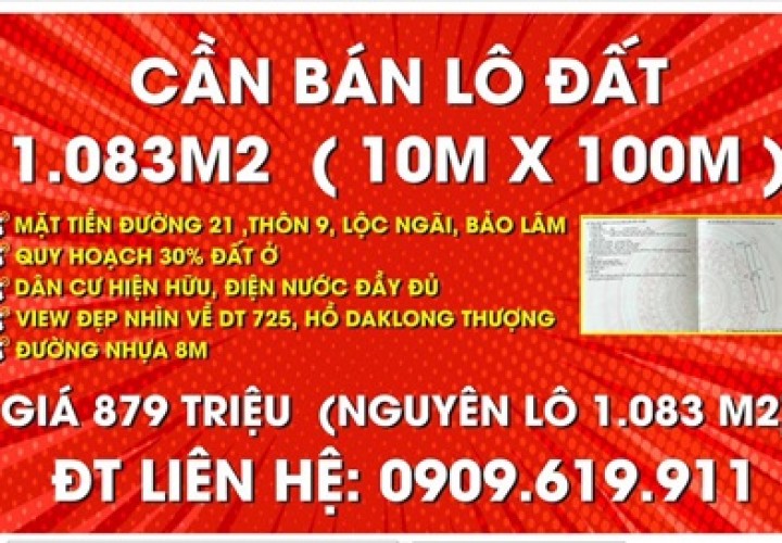 ĐẤT ĐẸP – GIÁ CỰC SỐC - CHÍNH CHỦ BÁN ĐẤT TẠI Thôn 9, Xã Lộc Ngãi, Bảo Lâm,Lâm Đồng