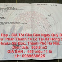 Đất Đẹp - Giá Tốt Cần Bán Ngay Quỹ Đất Thổ Cư  Phân Thành 14 Lô Tại  Hồng Sơn, Mỹ Đức.