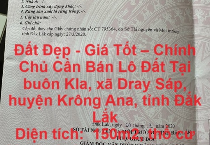 Đất Đẹp - Giá Tốt – Chính Chủ Cần Bán Lô Đất Tại huyện Krông Ana, tỉnh Đắk Lắk