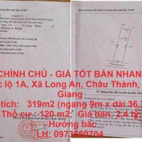 ĐẤT CHÍNH CHỦ - GIÁ TỐT BÁN NHANH Tại Quốc lộ 1A, Xã Long An, Châu Thành, Tiền Giang