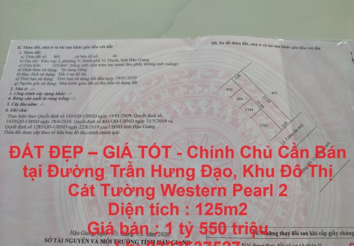 ĐẤT ĐẸP – GIÁ TỐT - Chính Chủ Cần Bán tại Đường Trần Hưng Đạo, Phường 5, Vị Thanh, Hậu Giang