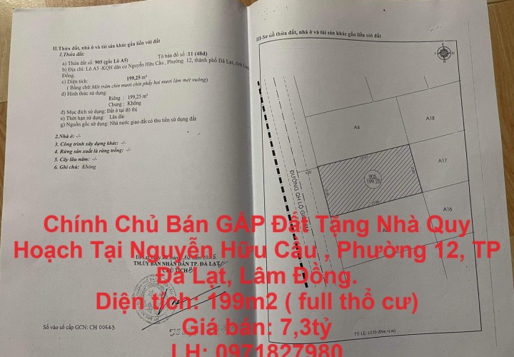 Chính Chủ Bán GẤP Đất Tặng Nhà Quy Hoạch Tại TP Đà Lạt ,Lâm Đồng