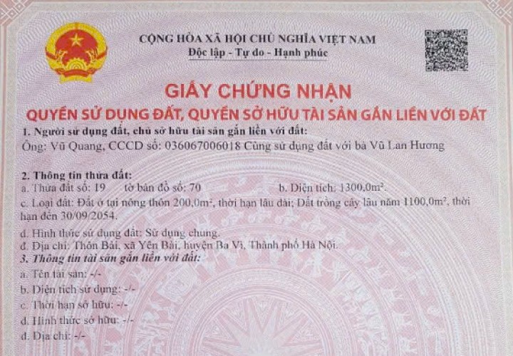 ĐẤT ĐẸP - GIÁ ĐẦU TƯ Chính chủ cần bán nhanh lô đất vị trí đẹp tại huyện Ba Vì, Tp Hà Nội