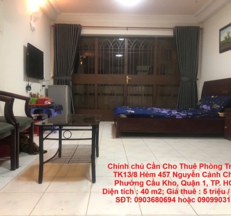 Chính chủ Cần Cho Thuê Phòng Trọ Tại Trung Tâm Quận 1, TP. Hồ Chí Minh.