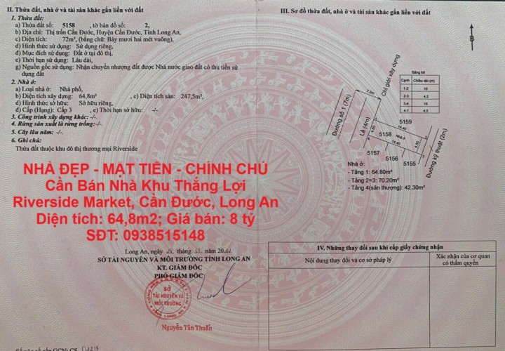 NHÀ ĐẸP - MẶT TIỀN - CHÍNH CHỦ Cần Bán Nhà Khu Thắng Lợi Riverside Market, Cần Đước, Long An