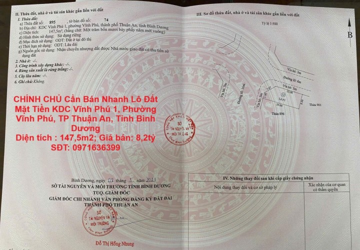 CHÍNH CHỦ Cần Bán Nhanh Lô Đất Mặt Tiền hiện có nhà cấp 4 chắc chắn đang cho thuê 10tr/1 tháng Vị Trí Tại TP Thuận An, Bình Dương
