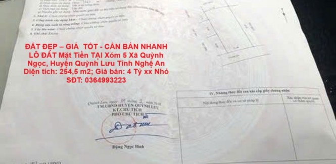 ĐẤT ĐẸP – GIÁ TỐT - CẦN BÁN NHANH LÔ ĐẤT Mặt Tiền TẠI Xóm 5 Xã Quỳnh Ngọc, Huyện Quỳnh Lưu Tỉnh Nghệ An