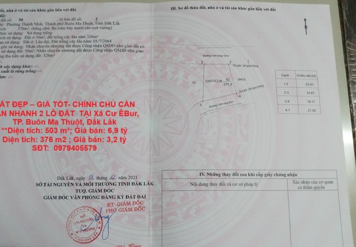 ĐẤT ĐẸP – GIÁ TỐT- CHÍNH CHỦ CẦN BÁN NHANH 2 LÔ ĐẤT  TẠI Xã Cư ÊBur, TP. Buôn Ma Thuột, Đắk Lắk