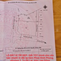 LÔ ĐẤT VỊ TRÍ ĐẸP- GIÁ TỐT chính chủ cần bán nhanh lô đất tại Tp Đà Lạt, tỉnh Lâm Đồng