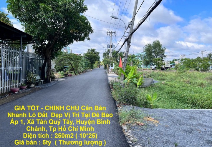 GIÁ TỐT - CHÍNH CHỦ Cần Bán Nhanh Lô Đất  Đẹp Vị Trí Tại Huyện Bình Chánh, TP HCM