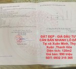 ĐẤT ĐẸP - GIÁ ĐẦU TƯ - CẦN BÁN NHANH LÔ ĐẤT Tại xã Xuân Minh, Thọ Xuân ,Thanh Hóa