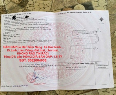 BÁN GẤP Lô Đất Tiềm Năng  Xã Hòa Ninh , Di Linh, Lâm Đồng (đất thật, chủ thật, KHÔNG RAO TIN RÁC)