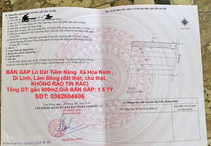 BÁN GẤP Lô Đất Tiềm Năng  Xã Hòa Ninh , Di Linh, Lâm Đồng (đất thật, chủ thật, KHÔNG RAO TIN RÁC)