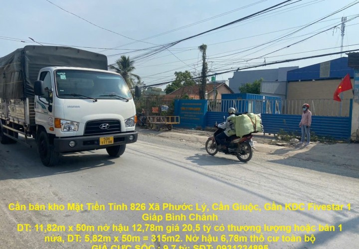 Cần bán kho Mặt Tiền Tỉnh 826  Xã Phước Lý, Cần Giuộc, Gần KDC Fivestar 1 Giáp Bình Chánh