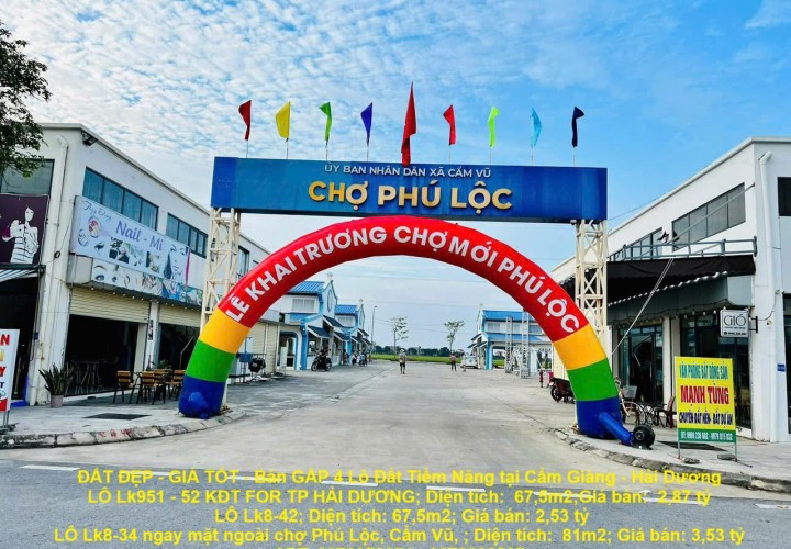 ĐẤT ĐẸP - GIÁ TỐT - Bán GẤP 4 Lô Đất Tiềm Năng tại Cẩm Giàng - Hải Dương
