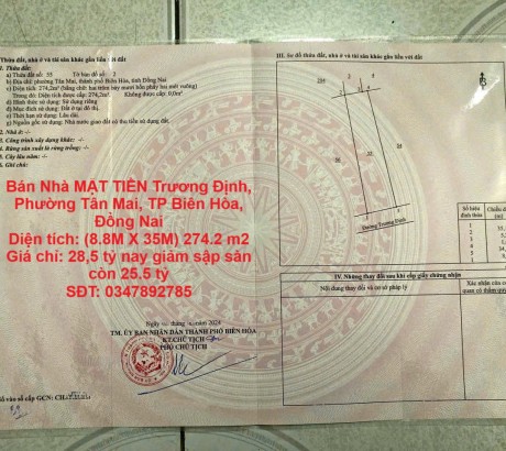 Bán Nhà MẶT TIỀN Trương Định, Phường Tân Mai, TP Biên Hòa, Đồng Nai