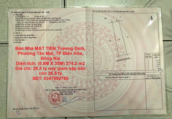 Bán Nhà MẶT TIỀN Trương Định, Phường Tân Mai, TP Biên Hòa, Đồng Nai