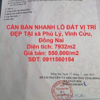CẦN BÁN NHANH LÔ ĐẤT VỊ TRÍ ĐẸP TẠI xã Phú Lý, Vĩnh Cửu, Đồng Nai