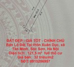 ĐẤT ĐẸP - GIÁ TỐT - CHÍNH CHỦ Bán Lô Đất Tại thôn Xuân Dục, xã Tân Minh, Sóc Sơn, Hà Nội