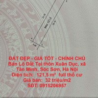 ĐẤT ĐẸP - GIÁ TỐT - CHÍNH CHỦ Bán Lô Đất Tại thôn Xuân Dục, xã Tân Minh, Sóc Sơn, Hà Nội