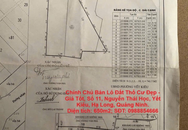 Chính Chủ Bán Lô Đất Thổ Cư Đẹp - Giá Tốt, Số 11, Nguyễn Thái Học, Yết Kiêu, Hạ Long, Quảng Ninh.
