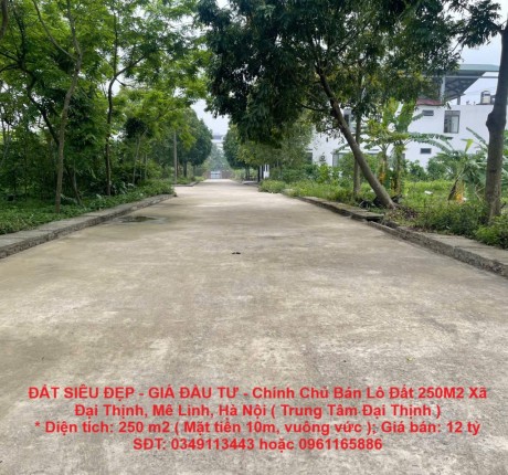 ĐẤT SIÊU ĐẸP - GIÁ ĐẦU TƯ - Chính Chủ Bán Lô Đất 250M2 Xã Đại Thịnh, Mê Linh, Hà Nội ( Trung Tâm Đại Thịnh )