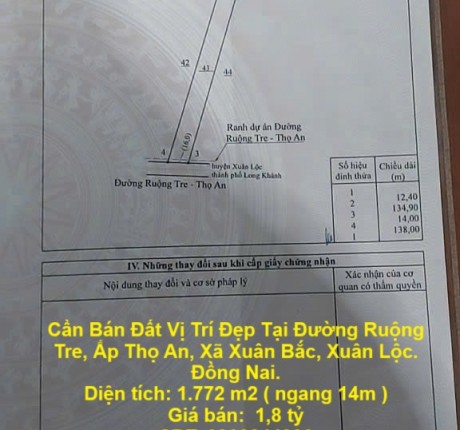 Cần Bán Đất Vị Trí Đẹp Tại Đường Ruộng Tre, Ấp Thọ An, Xã Xuân Bắc, Xuân Lộc. Đồng Nai.