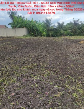 CHÍNH CHỦ BÁN GẤP LÔ ĐẤT 500m2 GIÁ TỐT – NGAY KHU VUI CHƠI TRẺ EM SUNKIDS, Xã Long Trạch, Cần Đước