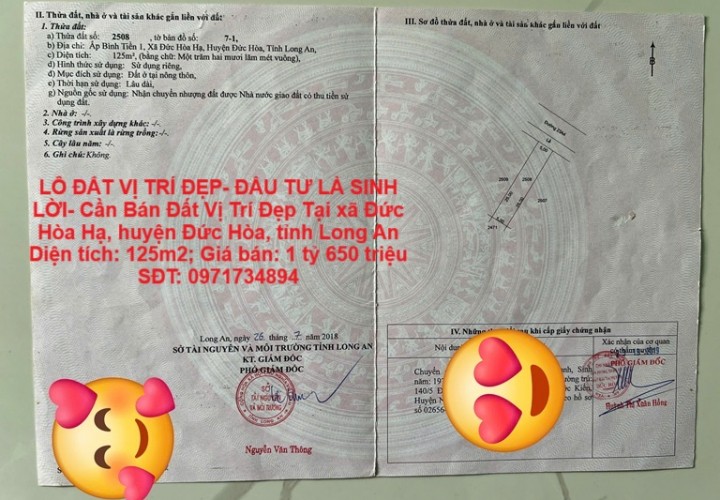 LÔ ĐẤT VỊ TRÍ ĐẸP- ĐẦU TƯ LÀ SINH LỜI- Cần Bán Đất Vị Trí Đẹp Tại huyện Đức Hòa, tỉnh Long An