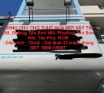 CHÍNH CHỦ CHO THUÊ NHÀ MỚI XÂY TẠI 308, Đường Tân Sơn Nhì, Phường Tân Sơn Nhì, Tân Phú, HCM