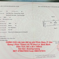 CHÍNH CHỦ cần bán đất tại phố Phúc Nam, P. Vân Giang ( Phúc Thành cũ) TP Hoa Lư, Ninh Bình.