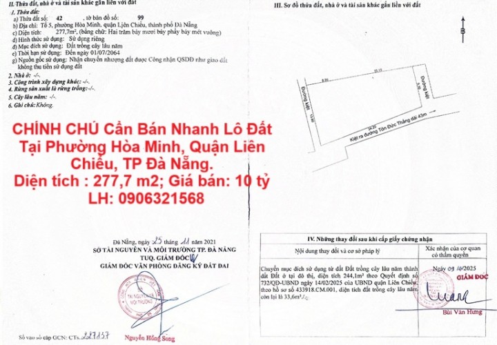 CHÍNH CHỦ Cần Bán Nhanh Lô Đất Tại Phường Hòa Minh, Quận Liên Chiểu, TP Đà Nẵng.