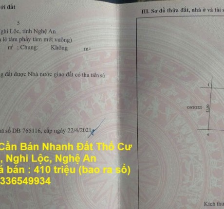 GIÁ TỐT - CHÍNH CHỦ Cần Bán Nhanh Đất Thổ Cư Tại Xã Nghi Văn, Nghi Lộc, Nghệ An