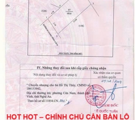 HOT HOT – CHÍNH CHỦ CẦN BÁN LÔ ĐẤT TẠI 7 NGÁCH 9/18, đường Trần Tấn, P.Hưng Lộc TP. Vinh, Nghệ An