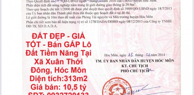 ĐẤT ĐẸP - GIÁ TỐT - Bán GẤP Lô Đất Tiềm Năng Tại Xã Xuân Thới Đông, Hóc Môn