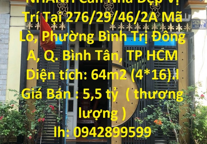 CHÍNH CHỦ CẦN BÁN NHANH Căn Nhà Đẹp Vị Trí Tại Quận Bình Tân, TP HCM