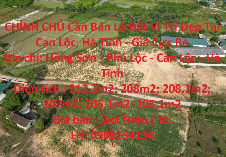 CHÍNH CHỦ Cần Bán Lô Đất Vị Trí Đẹp Tại Can Lộc, Hà Tĩnh - Giá Cực Rẻ