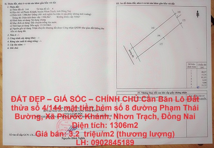 ĐẤT ĐẸP – GIÁ SỐC – CHÍNH CHỦ Cần Bán Lô Đất Xã Phước Khánh, Nhơn Trạch, Đồng Nai