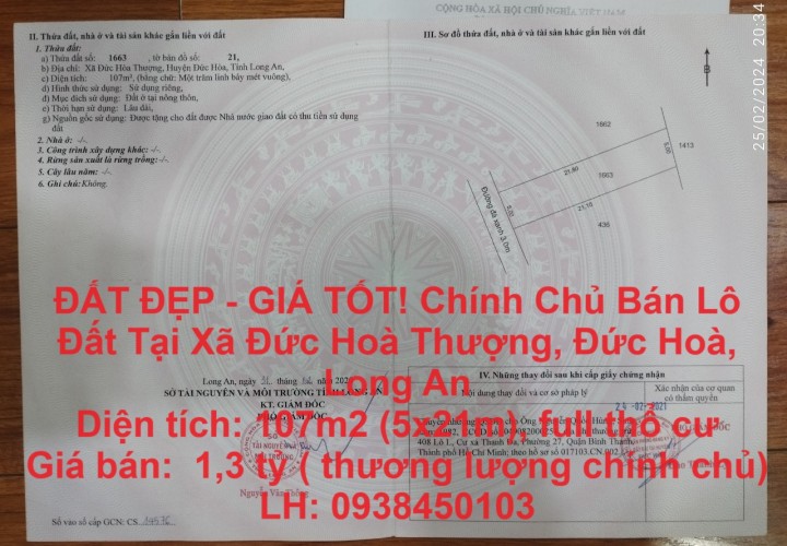 ĐẤT ĐẸP - GIÁ TỐT! Chính Chủ Bán Lô Đất Tại Xã Đức Hoà Thượng, Đức Hoà, Long An