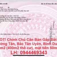 ĐẤT ĐẸP - GIÁ TỐT! Chính Chủ Cần Bán Gấp Đất Sân Vườn Tại Xã Thường Tân, Bắc Tân Uyên, Bình Dương