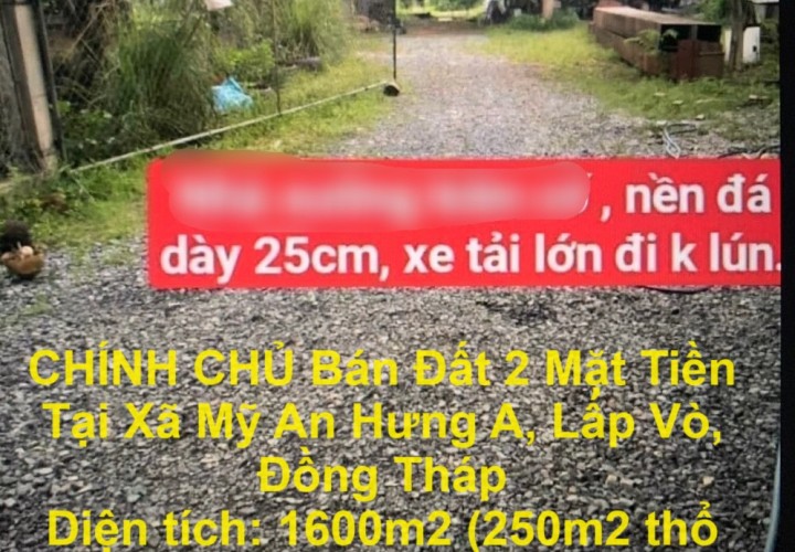 CHÍNH CHỦ Bán Đất 2 Mặt Tiền Tại Xã Mỹ An Hưng A, Lấp Vò, Đồng Tháp